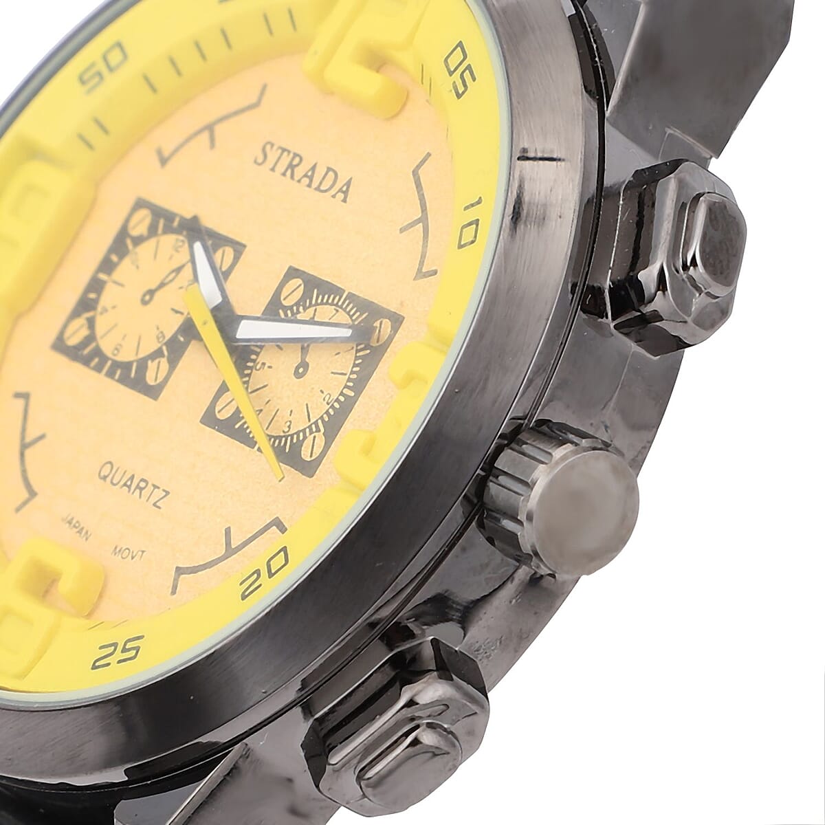 Strada Japanese Movement Sport Look Watch with Yellow Line and Black Silicone Strap (50mm) (8.0-9.50Inches) image number 4