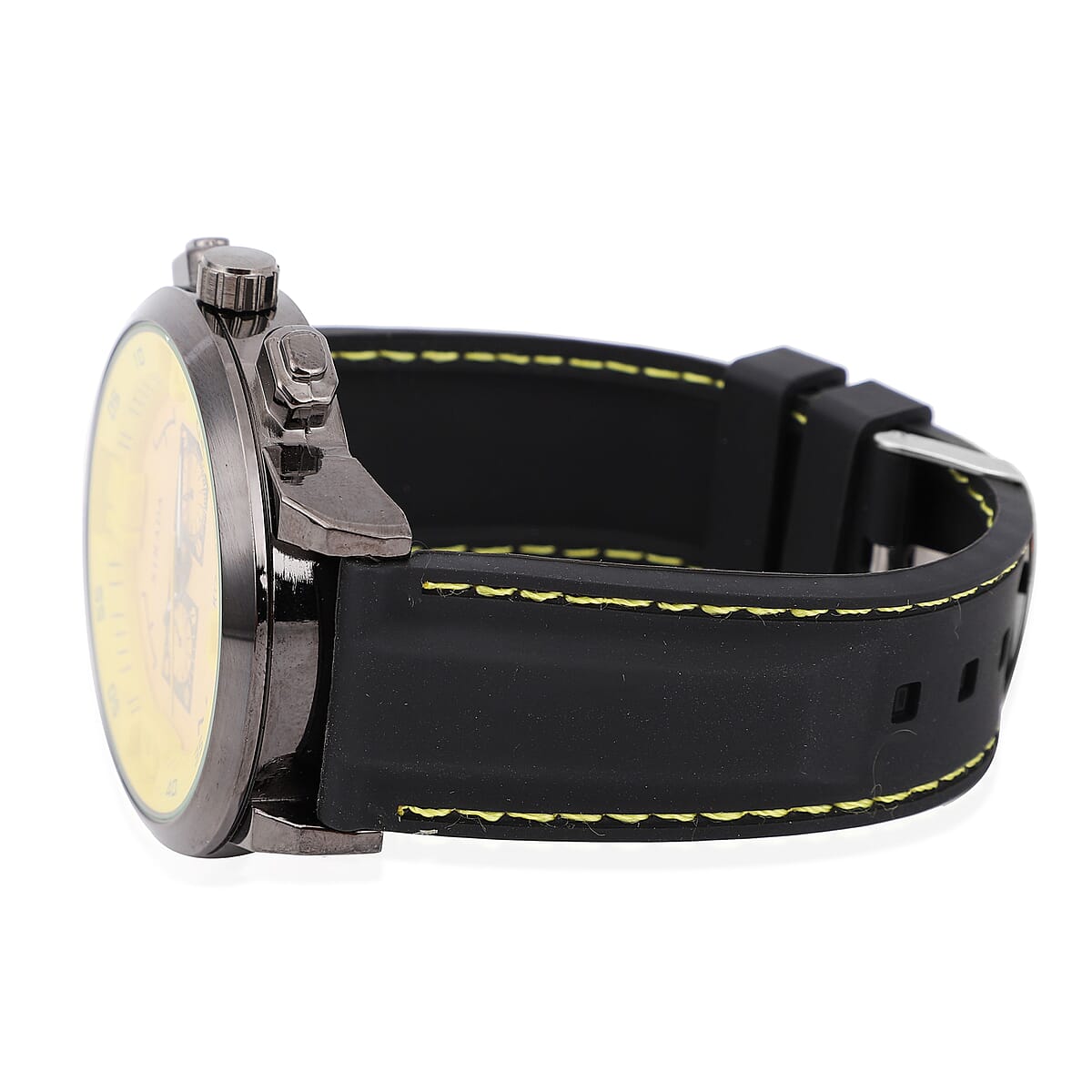 Strada Japanese Movement Sport Look Watch with Yellow Line and Black Silicone Strap (50mm) (8.0-9.50Inches) image number 5