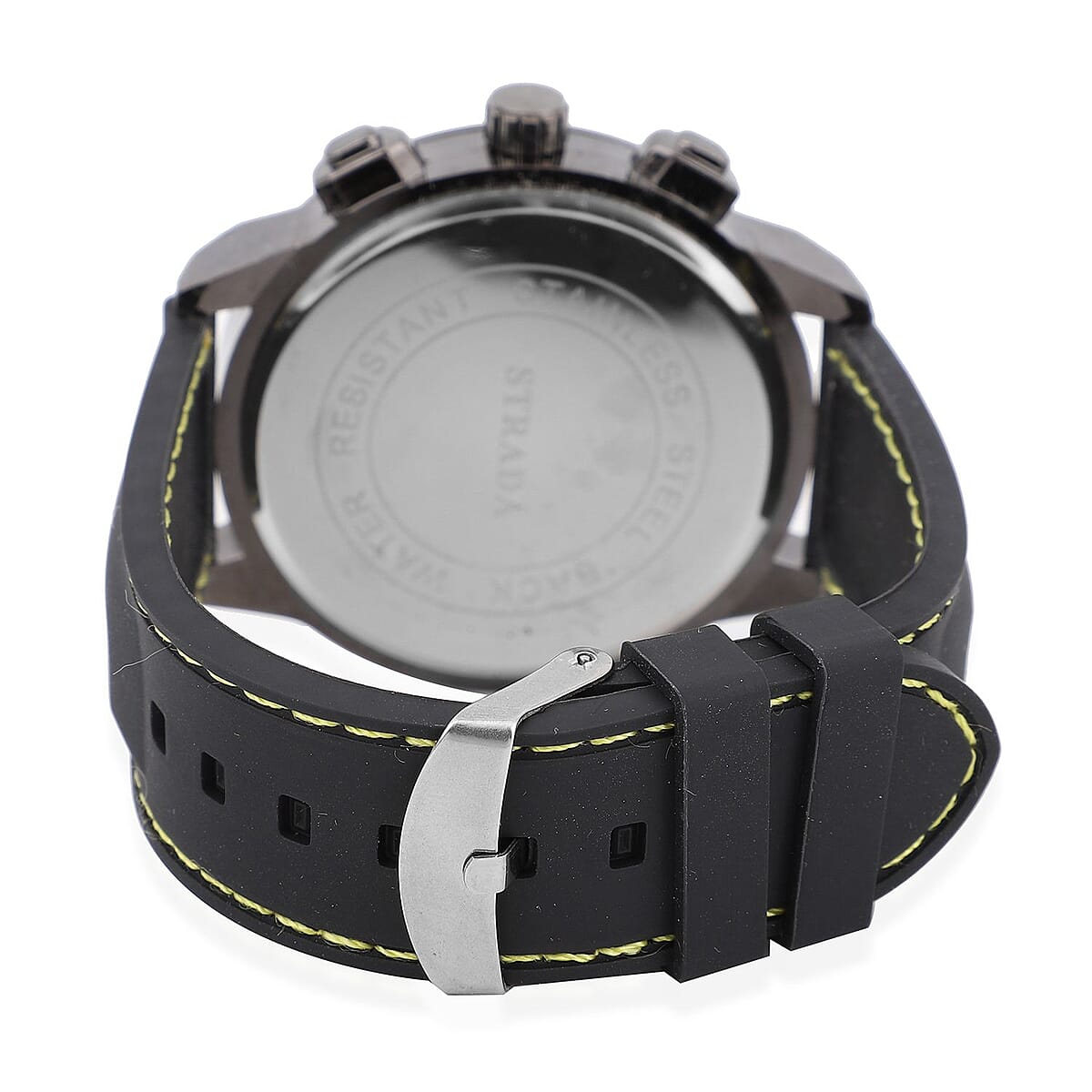 Strada Japanese Movement Sport Look Watch with Yellow Line and Black Silicone Strap (50mm) (8.0-9.50Inches) image number 6