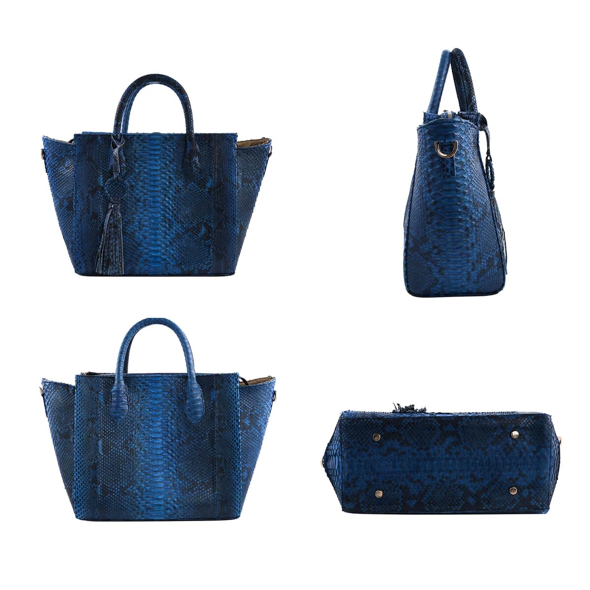 The Grand Pelle Handcrafted Blue Color 100 % Genuine Python Leather Tote Bag (12.2"x10.84"x5.51") image number 1