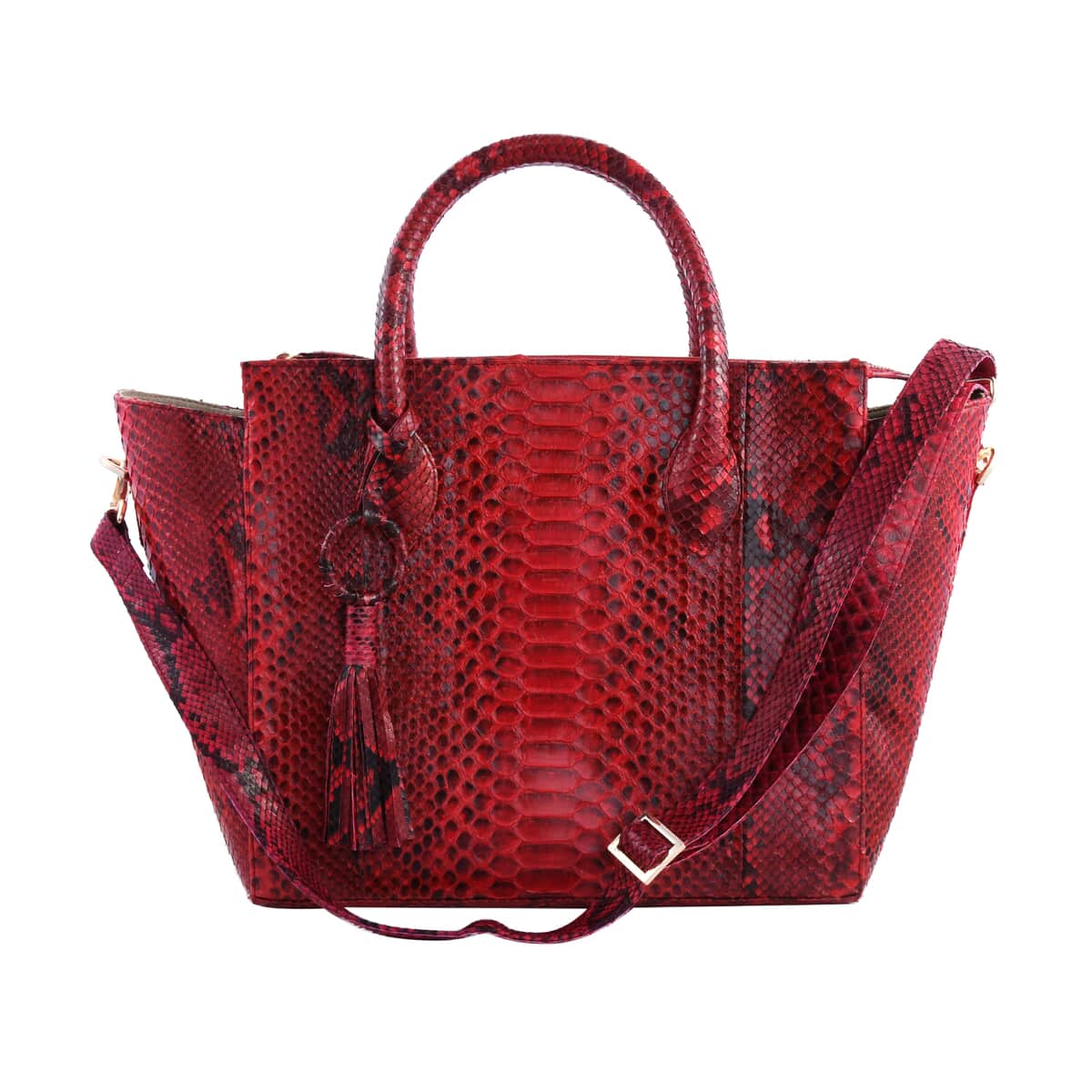 The Grand Pelle Handcrafted Red Color Genuine Python Leather Tote Bag for Women , Satchel Purse , Shoulder Handbag , Designer Tote Bag image number 0
