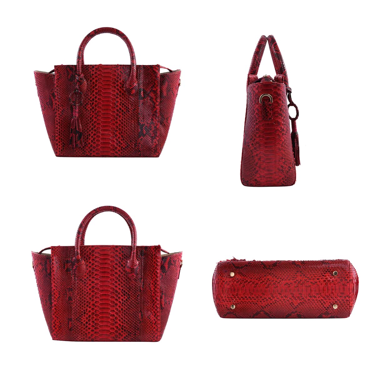 The Grand Pelle Handcrafted Red Color Genuine Python Leather Tote Bag for Women , Satchel Purse , Shoulder Handbag , Designer Tote Bag image number 1