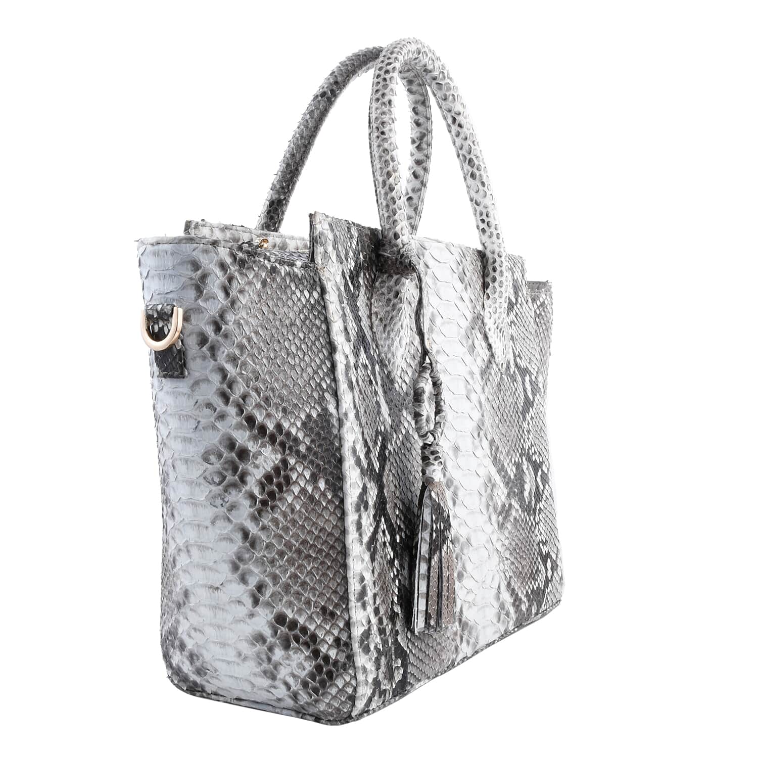 The Grand Pelle Handcrafted Gray with White Color Genuine Python Leather Tote Bag for Women Satchel Purse Shoulder Handbag Designer Tote Bag