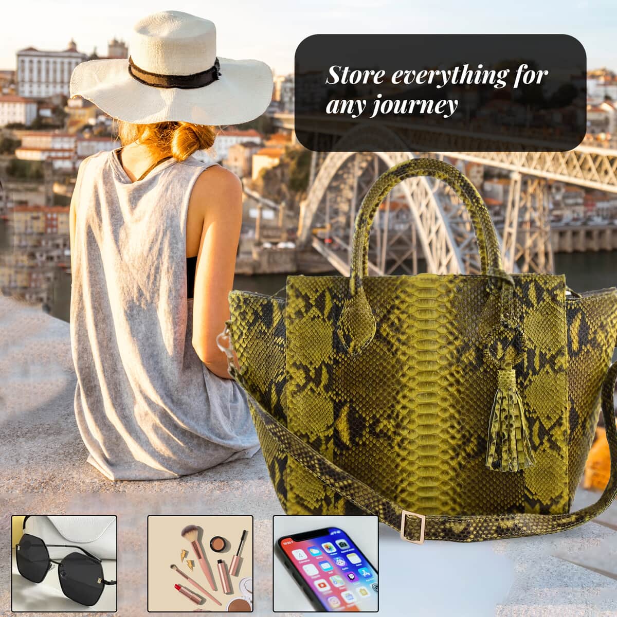 The Grand Pelle Handcrafted Brown Color Genuine Python Leather Tote Bag for Women, Satchel Purse, Shoulder Handbag, Designer Tote Bag image number 1