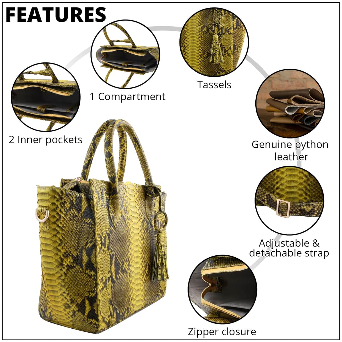 The Grand Pelle Handcrafted Brown Color Genuine Python Leather Tote Bag for Women, Satchel Purse, Shoulder Handbag, Designer Tote Bag image number 2