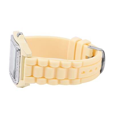 Strada White Austrian Crystal Japanese Movement Square Dial Watch with Chestnut Silicone Strap