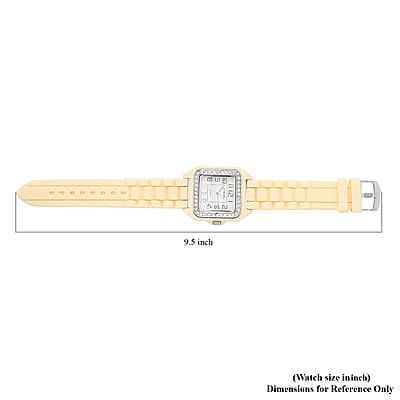 Strada White Austrian Crystal Japanese Movement Square Dial Watch with Chestnut Silicone Strap
