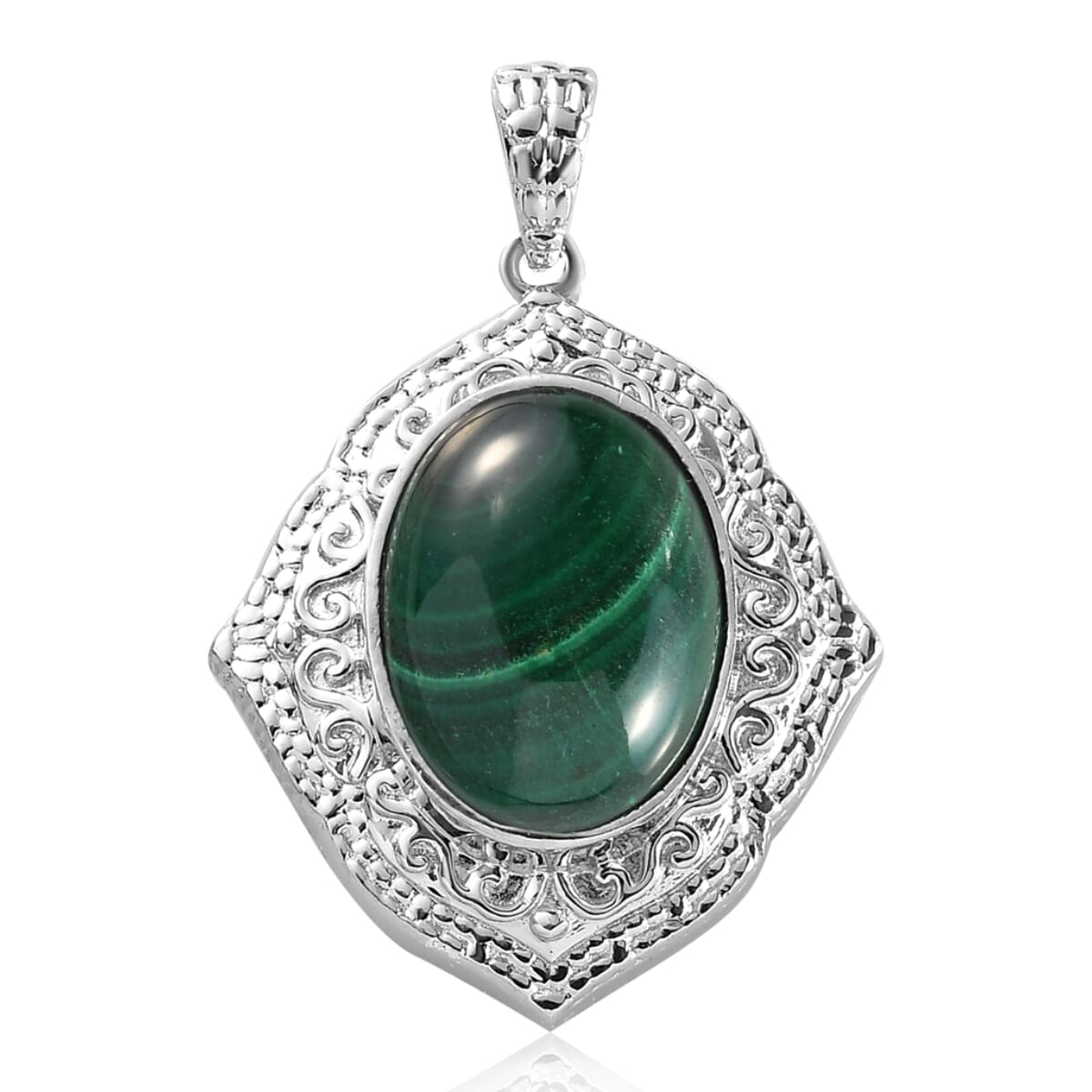 African Malachite Solitaire Pendant in Platinum Over Copper 11.50 ctw image number 0