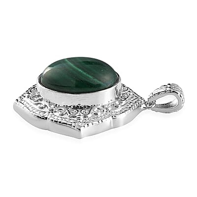 African Malachite Solitaire Pendant in Platinum Over Copper with Magnet 11.50 ctw