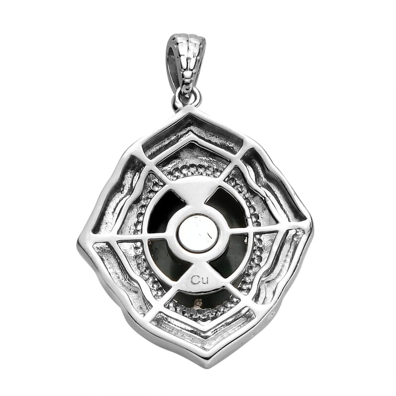 African Malachite Solitaire Pendant in Platinum Over Copper with Magnet 11.50 ctw