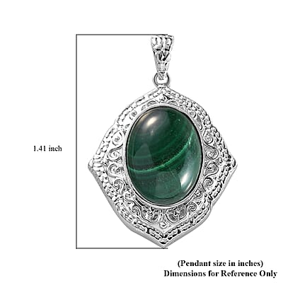African Malachite Solitaire Pendant in Platinum Over Copper with Magnet 11.50 ctw