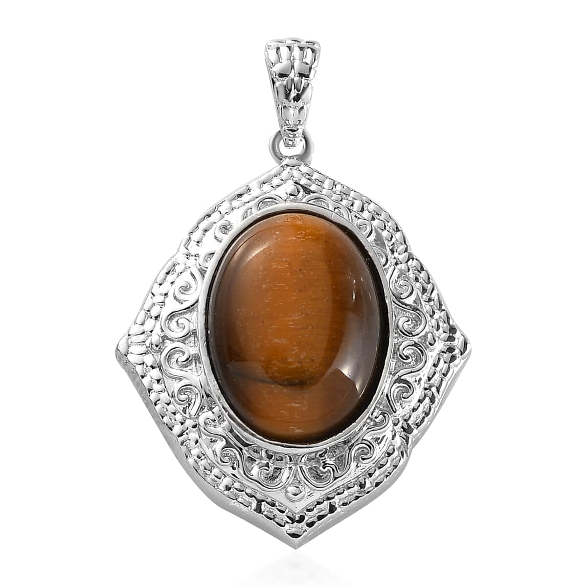 Tiger's Eye Solitaire Pendant in Platinum Over Copper with Magnet 9.85 ctw image number 0