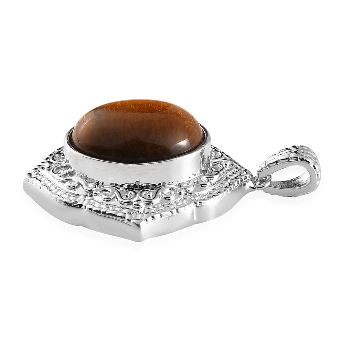 Tiger's Eye Solitaire Pendant in Platinum Over Copper with Magnet 9.85 ctw image number 2