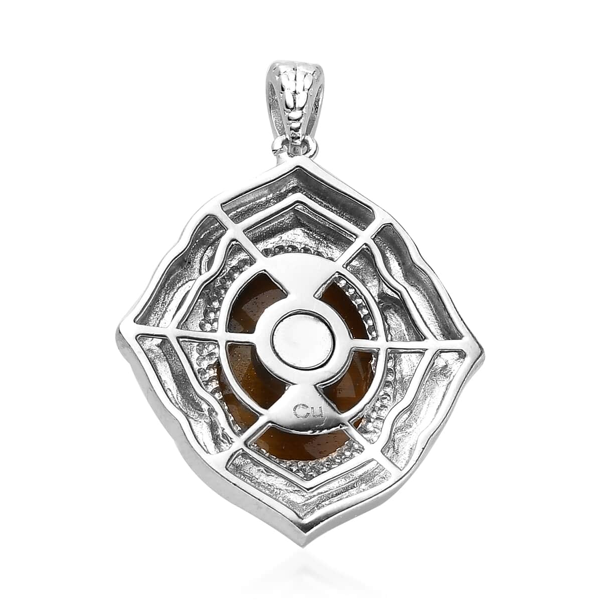 Tiger's Eye Solitaire Pendant in Platinum Over Copper with Magnet 9.85 ctw image number 3