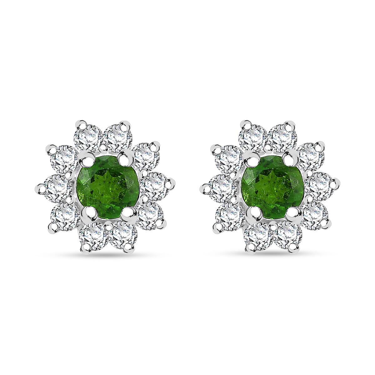 D'Joy Chrome Diopside and White Zircon 0.85 ctw Stud Earrings in Sterling Silver