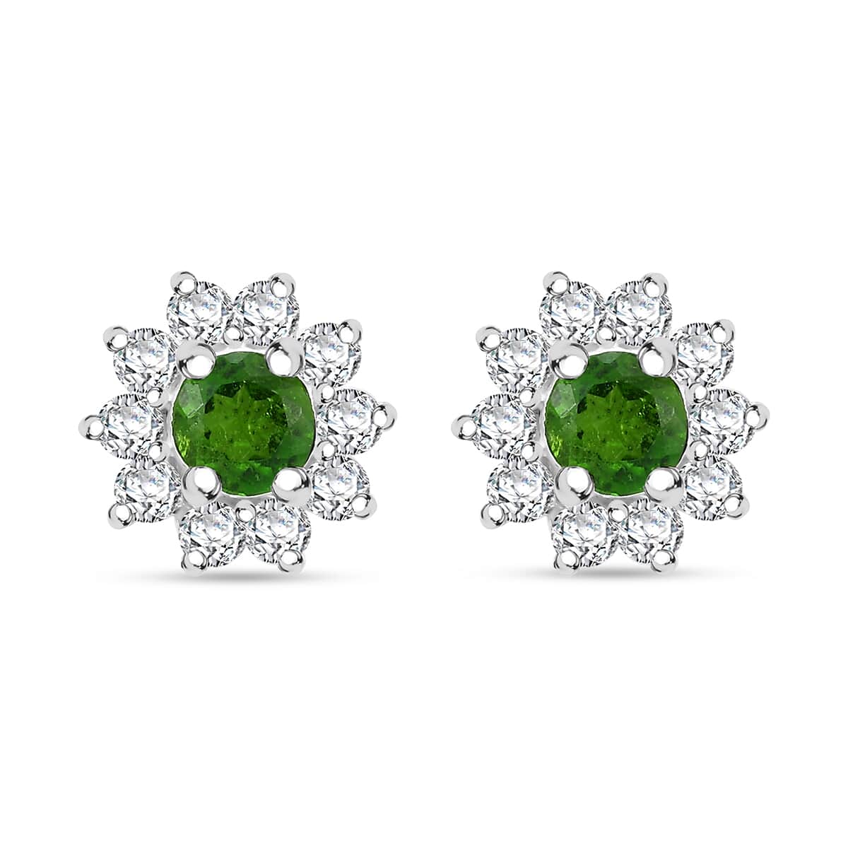 Chrome Diopside and White Zircon 0.85 ctw Stud Earrings in Sterling Silver image number 0