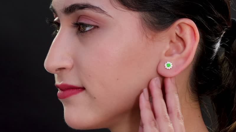 D''Joy Chrome Diopside and White Zircon 0.85 ctw Stud Earrings in Sterling Silver
