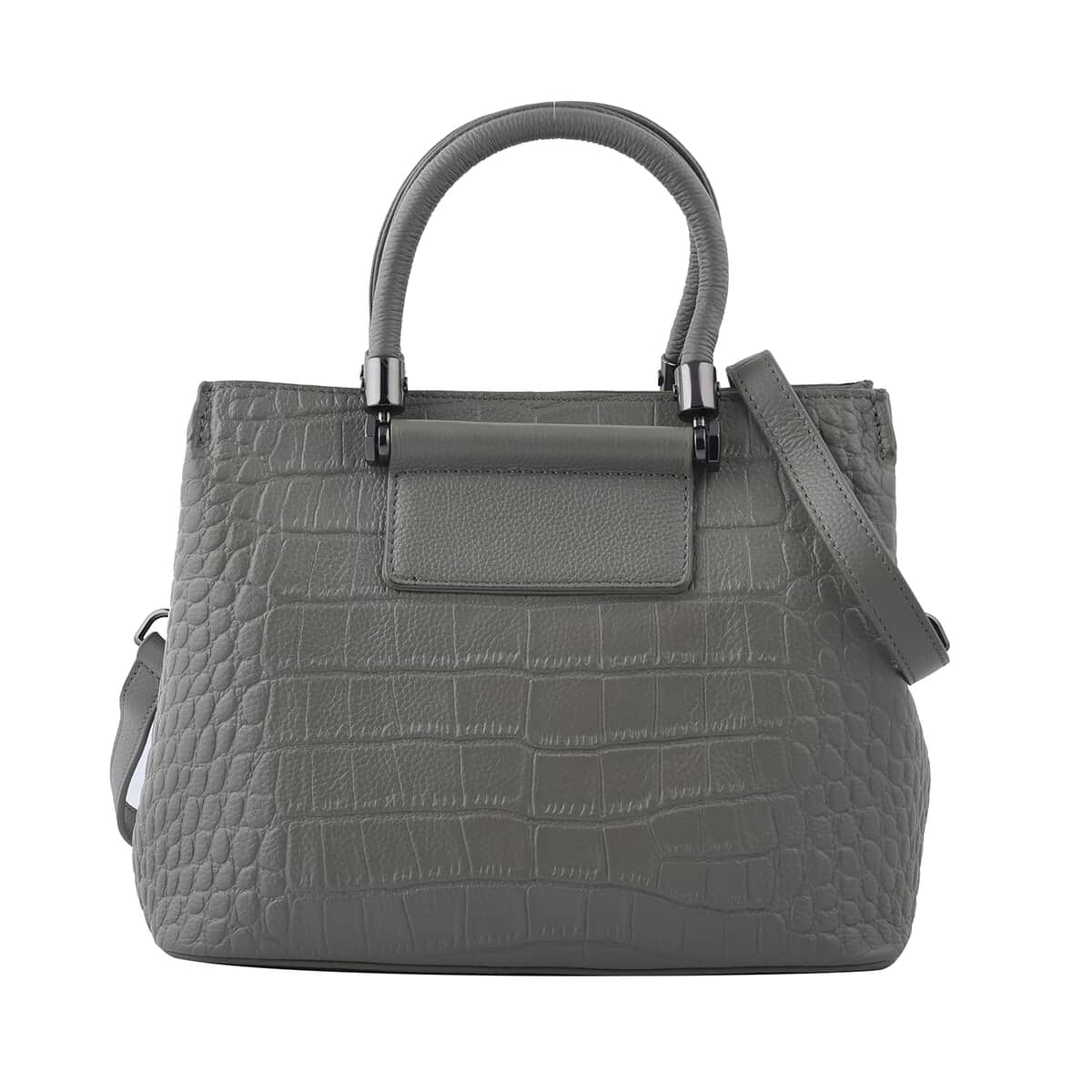 Gray Crocodile Embossed Pattern Genuine Leather Convertible Bag with Handle and Shoulder Straps image number 0