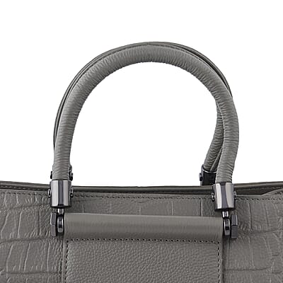 Gray Crocodile Embossed Pattern Genuine Leather Convertible Bag with Handle and Shoulder Straps