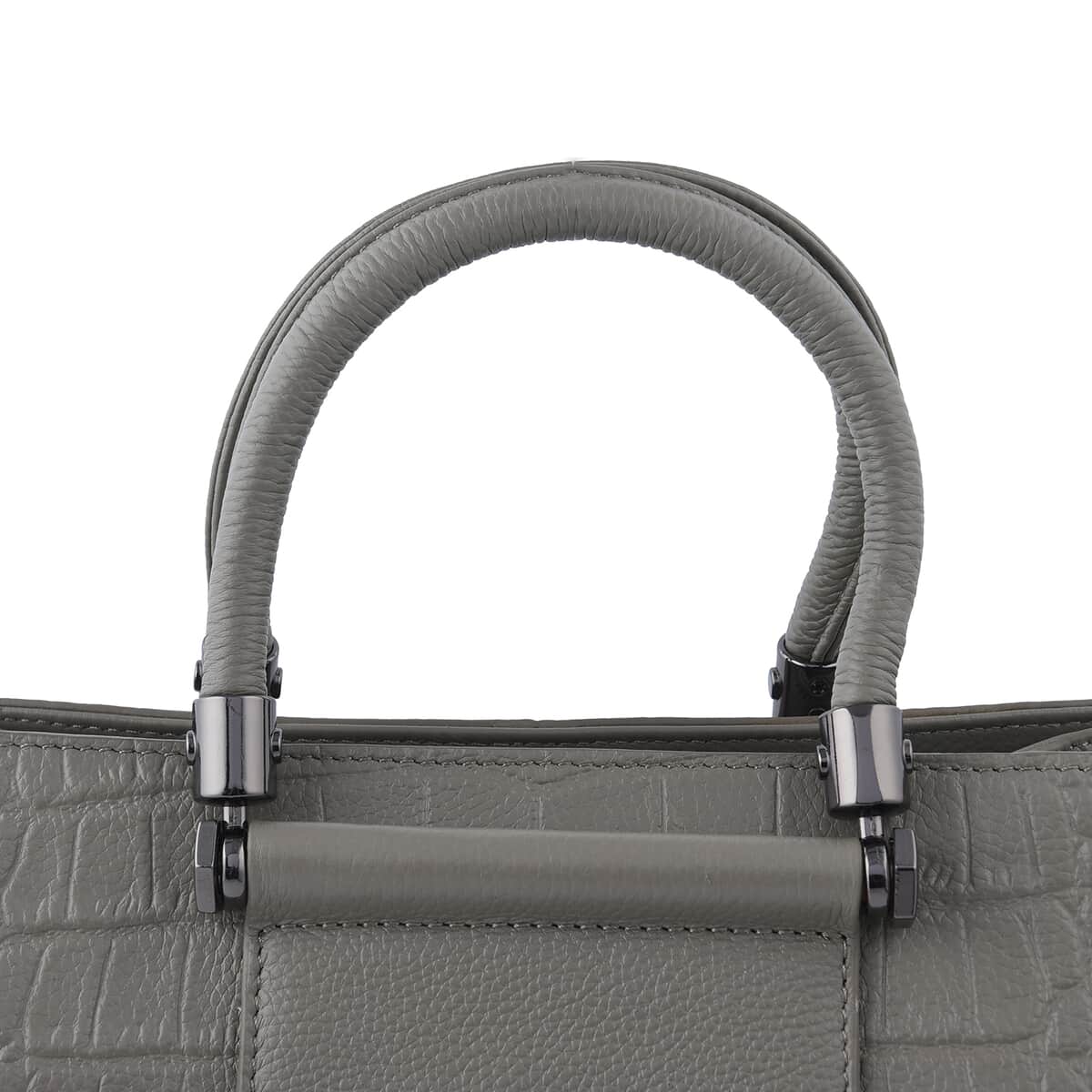 Gray Crocodile Embossed Pattern Genuine Leather Convertible Bag with Handle and Shoulder Straps image number 4