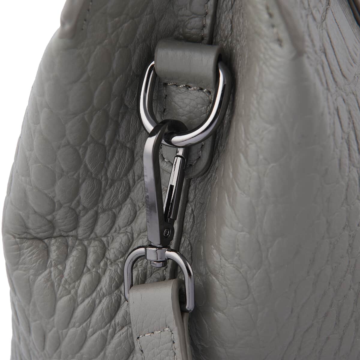 Gray Crocodile Embossed Pattern Genuine Leather Convertible Bag with Handle and Shoulder Straps image number 5