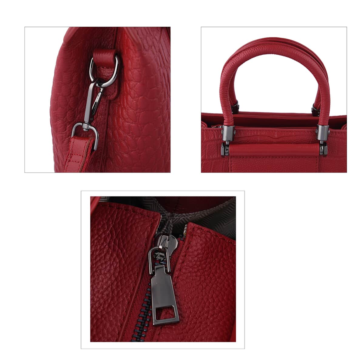 Red Crocodile Embossed Pattern Genuine Leather Convertible Bag with Handle and Shoulder Straps image number 4