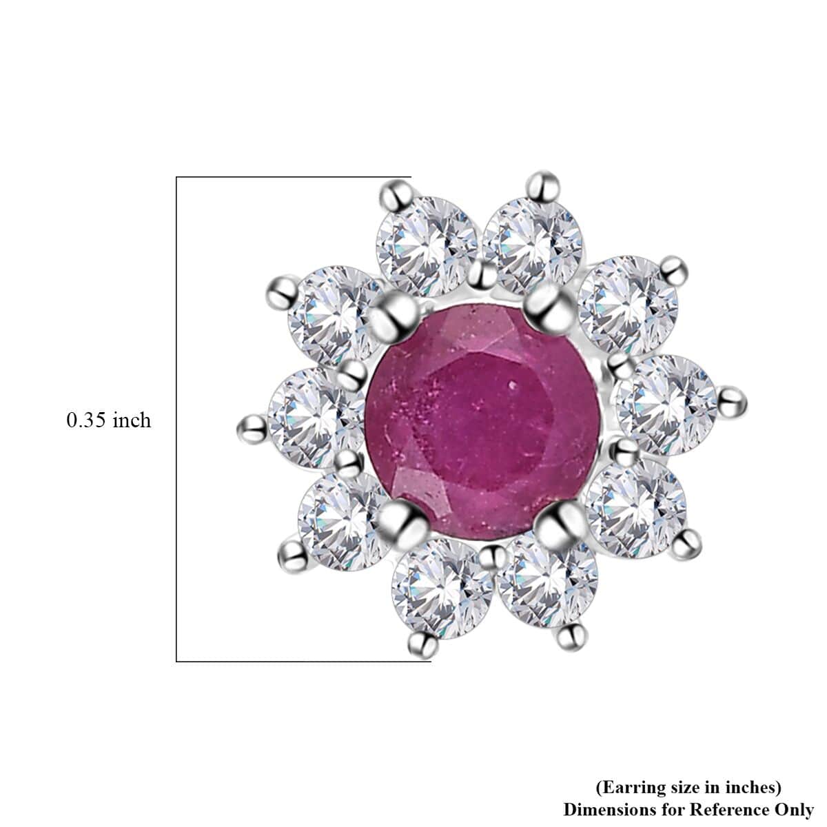 Niassa Ruby (FF) and White Zircon Sunburst Stud Earrings in Sterling Silver 1.40 ctw image number 4