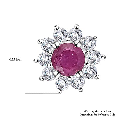 Niassa Ruby (FF) and White Zircon Sunburst Stud Earrings in Sterling Silver 1.40 ctw