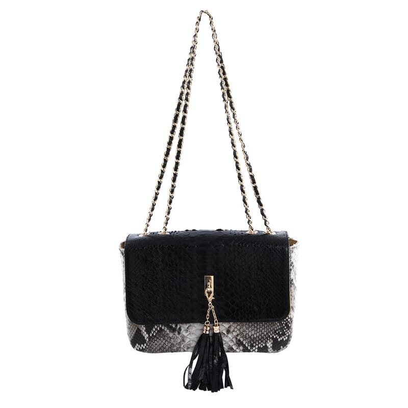 The Grand Pelle Handcrafted Black Color Genuine Python Leather Crossbody Bag