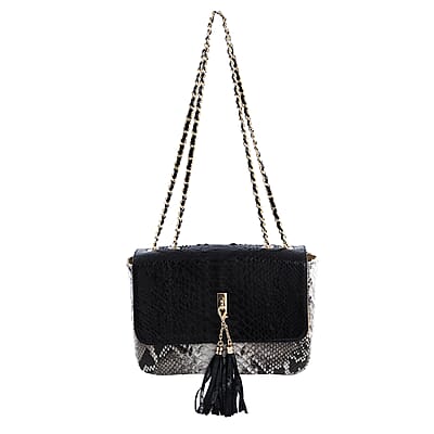 The Grand Pelle Handcrafted Black Color Genuine Python Leather Crossbody Bag