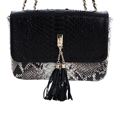 The Grand Pelle Handcrafted Black Color Genuine Python Leather Crossbody Bag