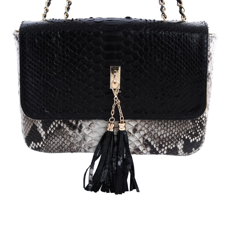 The Grand Pelle Handcrafted Black Color Genuine Python Leather Crossbody Bag