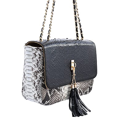 The Grand Pelle Handcrafted Black Color Genuine Python Leather Crossbody Bag