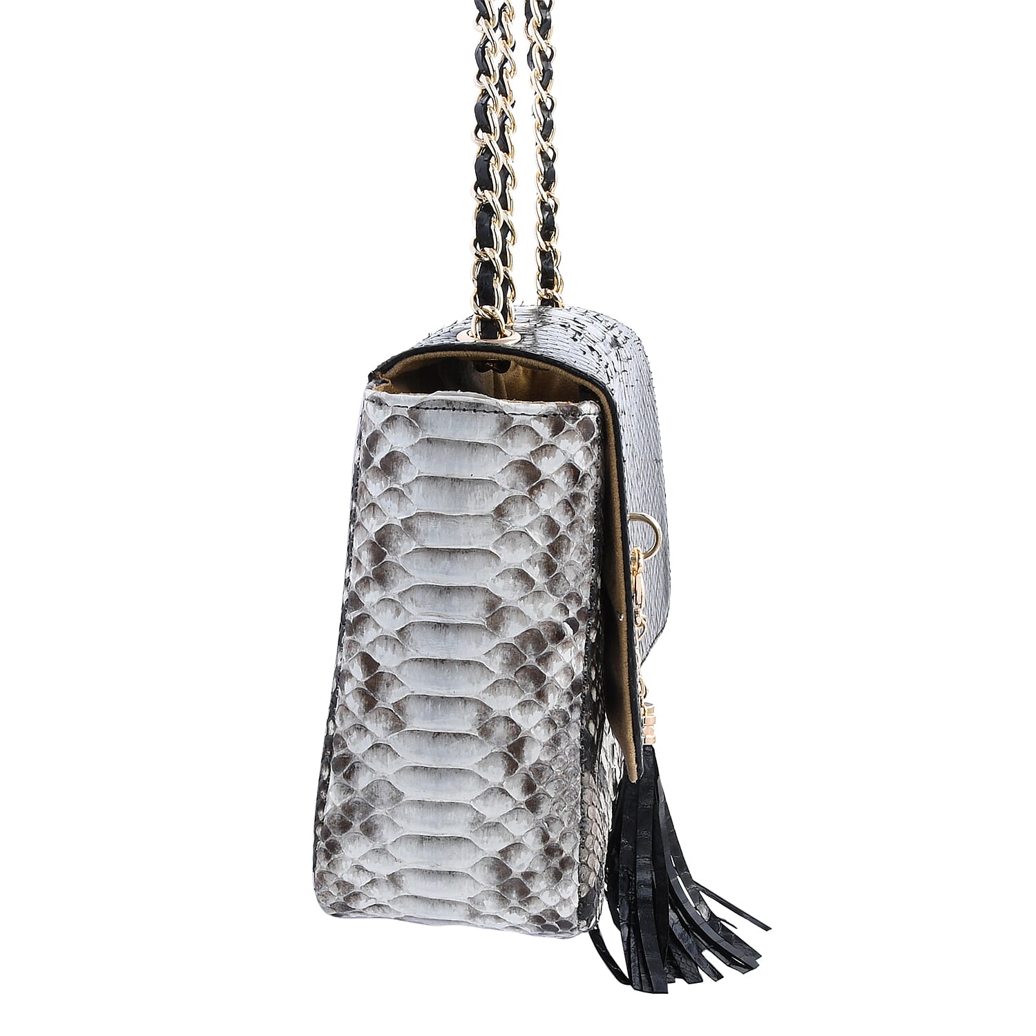 The Grand Pelle Handcrafted Black Color Genuine Python Leather Crossbody Bag