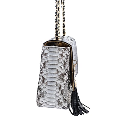 The Grand Pelle Handcrafted Black Color Genuine Python Leather Crossbody Bag