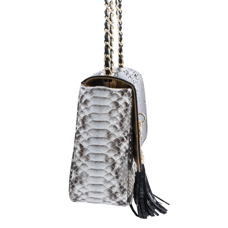 The Grand Pelle Handcrafted Black Color Genuine Python Leather Crossbody Bag