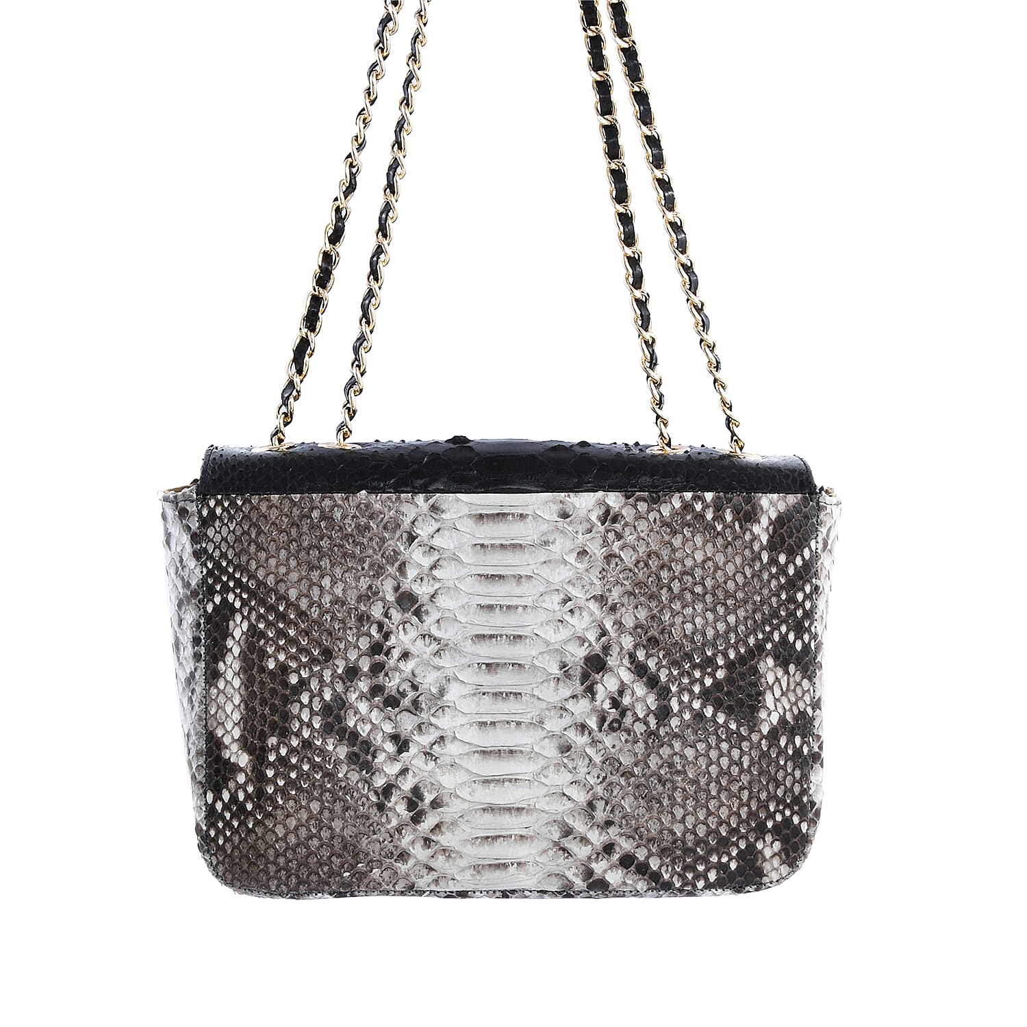 The Grand Pelle Handcrafted Black Color Genuine Python Leather Crossbody Bag