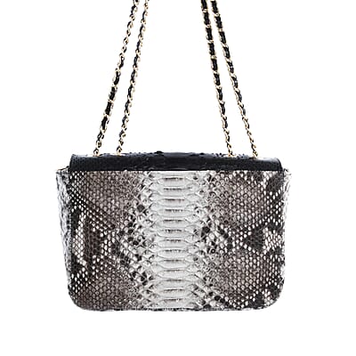 The Grand Pelle Handcrafted Black Color Genuine Python Leather Crossbody Bag