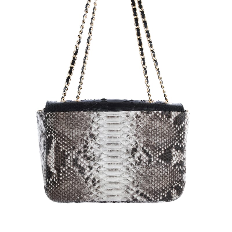 The Grand Pelle Handcrafted Black Color Genuine Python Leather Crossbody Bag