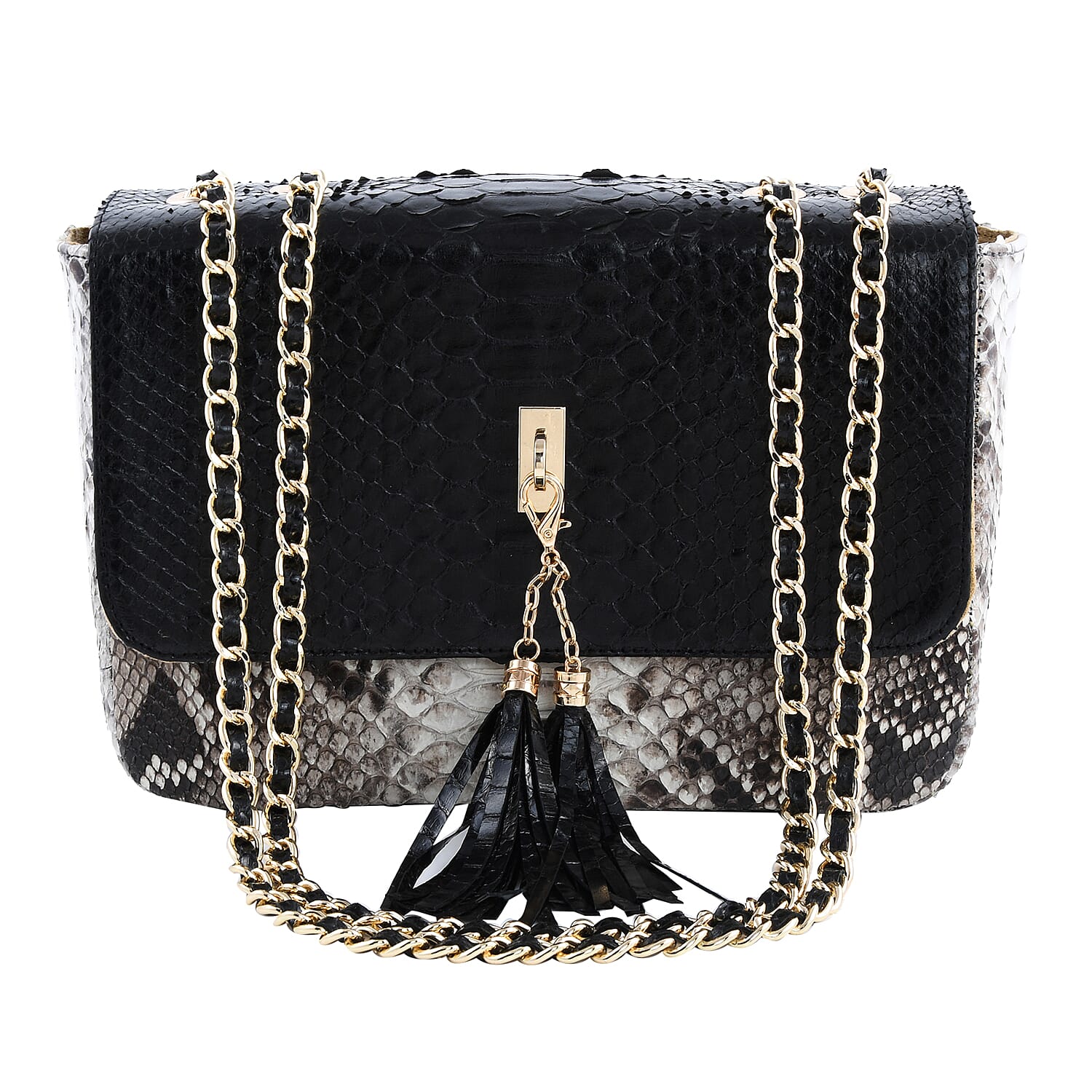 The Grand Pelle Handcrafted Black Color Genuine Python Leather Crossbody Bag