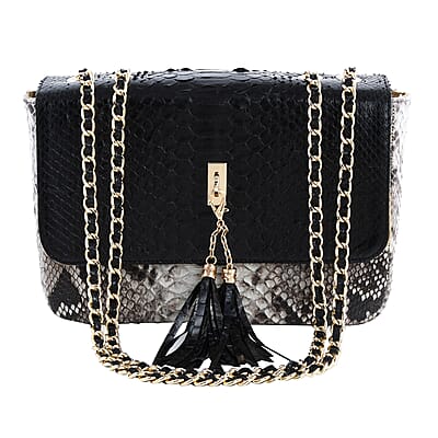 The Grand Pelle Handcrafted Black Color Genuine Python Leather Crossbody Bag