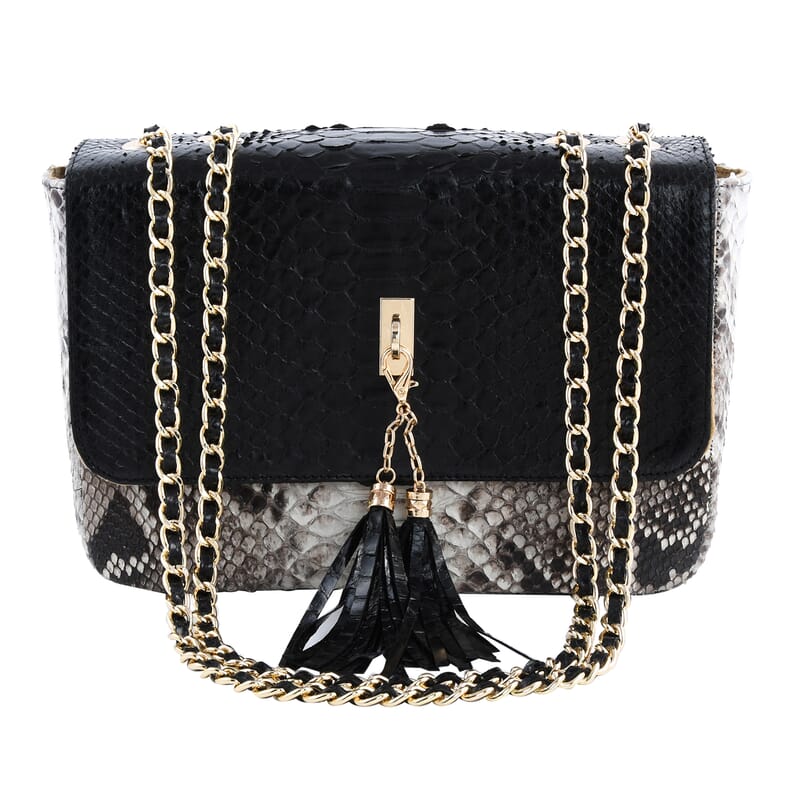 The Grand Pelle Handcrafted Black Color Genuine Python Leather Crossbody Bag