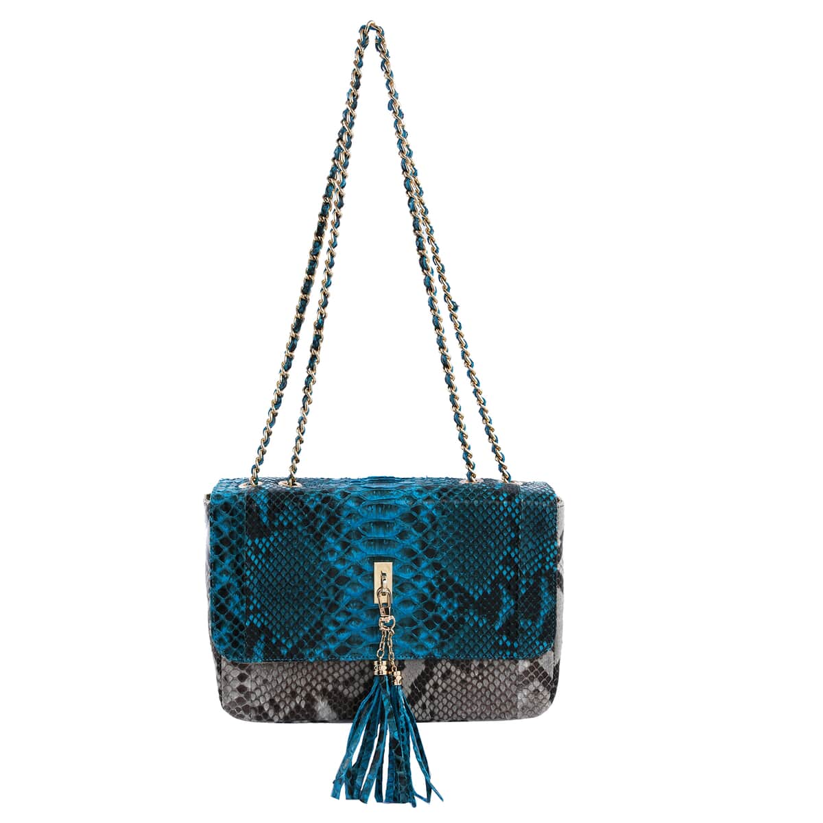 The Grand Pelle Handcrafted Blue Color Genuine Python Leather Crossbody Bag image number 0