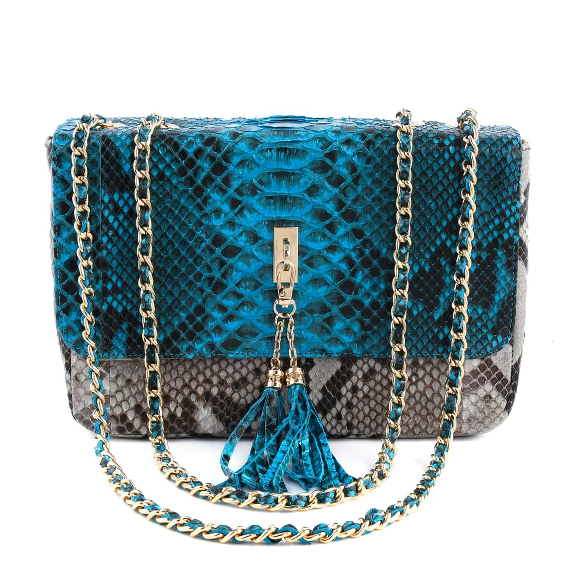 The Grand Pelle Handcrafted Blue Color Genuine Python Leather Crossbody Bag image number 1