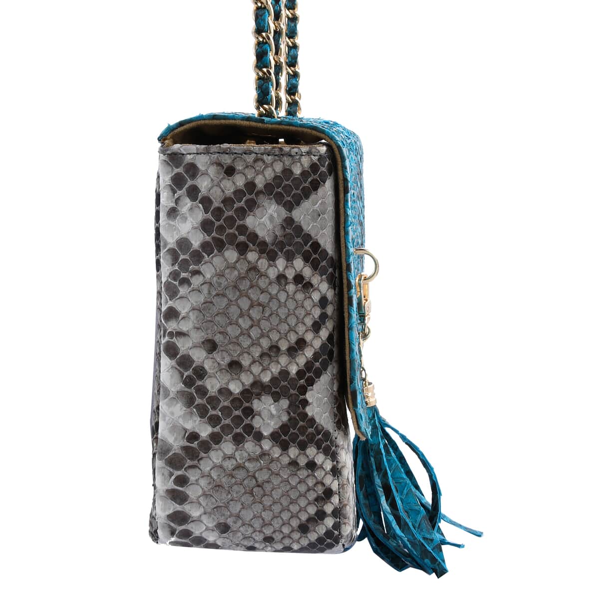 The Grand Pelle Handcrafted Black Color 100 % Genuine Python Leather Crossbody Bag (10.00"x6.75"x3.5") image number 2