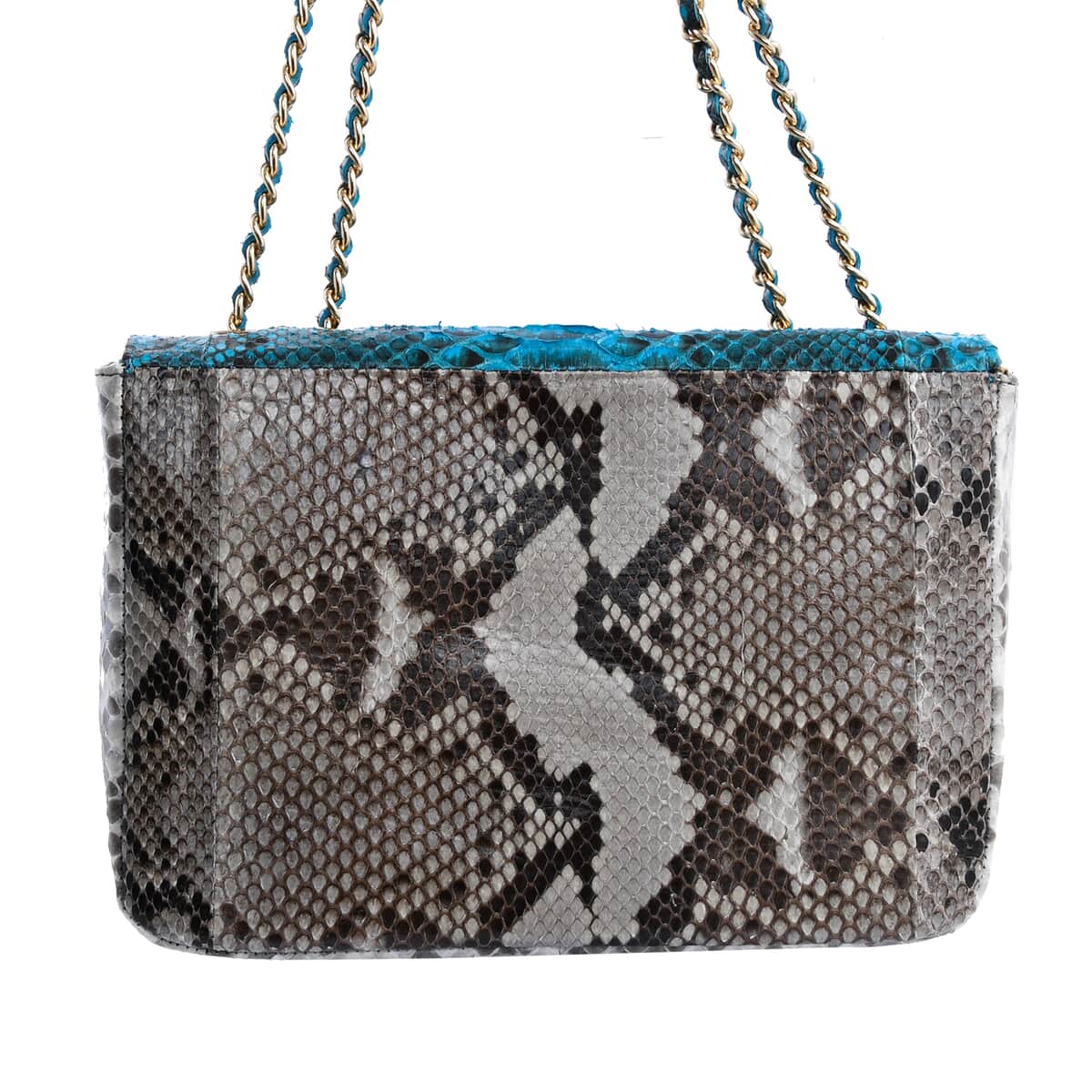 The Grand Pelle Handcrafted Blue Color Genuine Python Leather Crossbody Bag image number 3