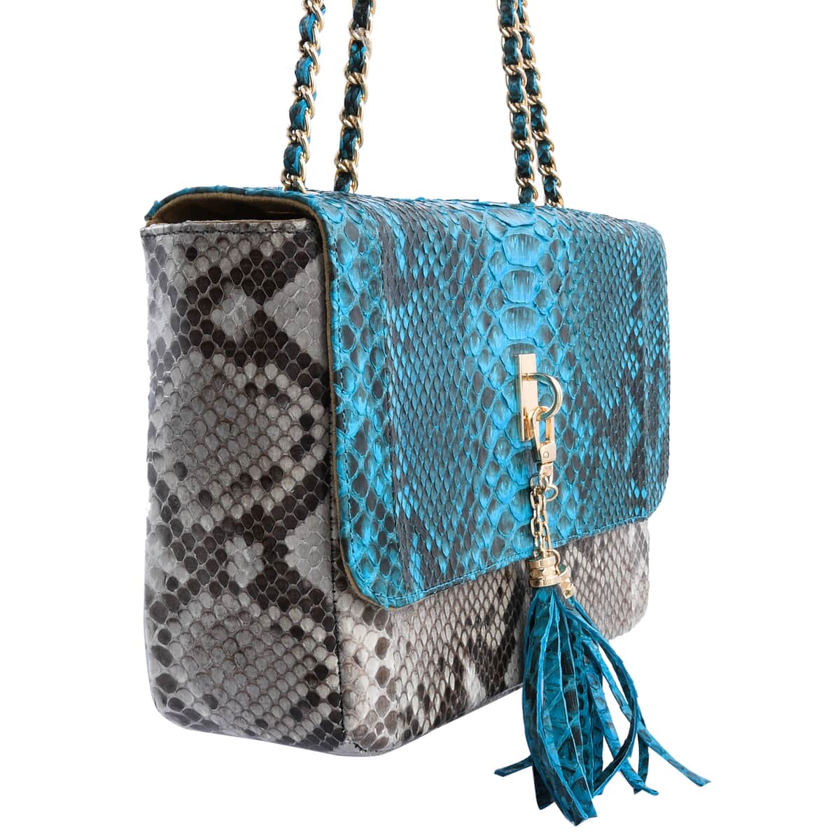 The Grand Pelle Handcrafted Blue Color Genuine Python Leather Crossbody Bag image number 6