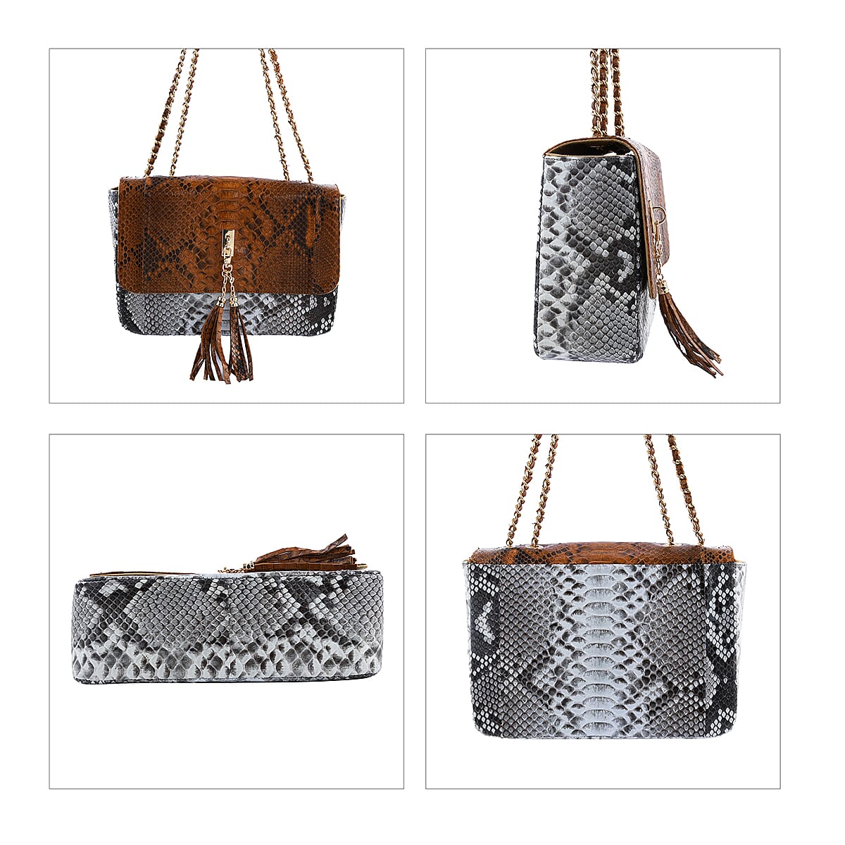 The Grand Pelle Handcrafted Brown Color Genuine Python Leather Crossbody Bag image number 1