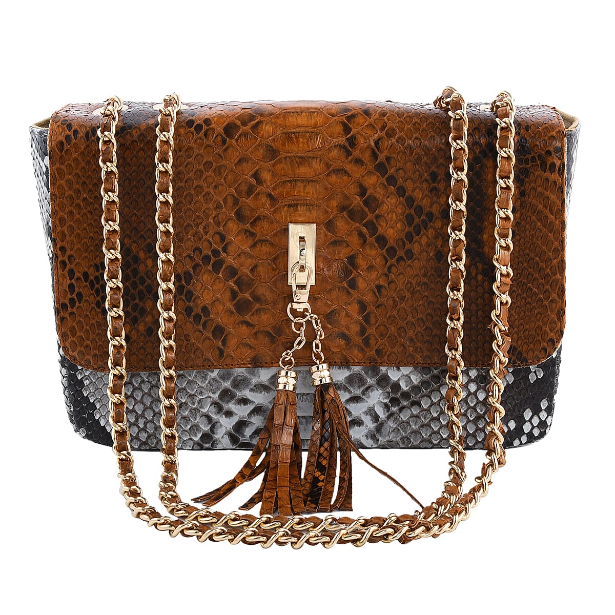 The Grand Pelle Handcrafted Brown Color Genuine Python Leather Crossbody Bag image number 2