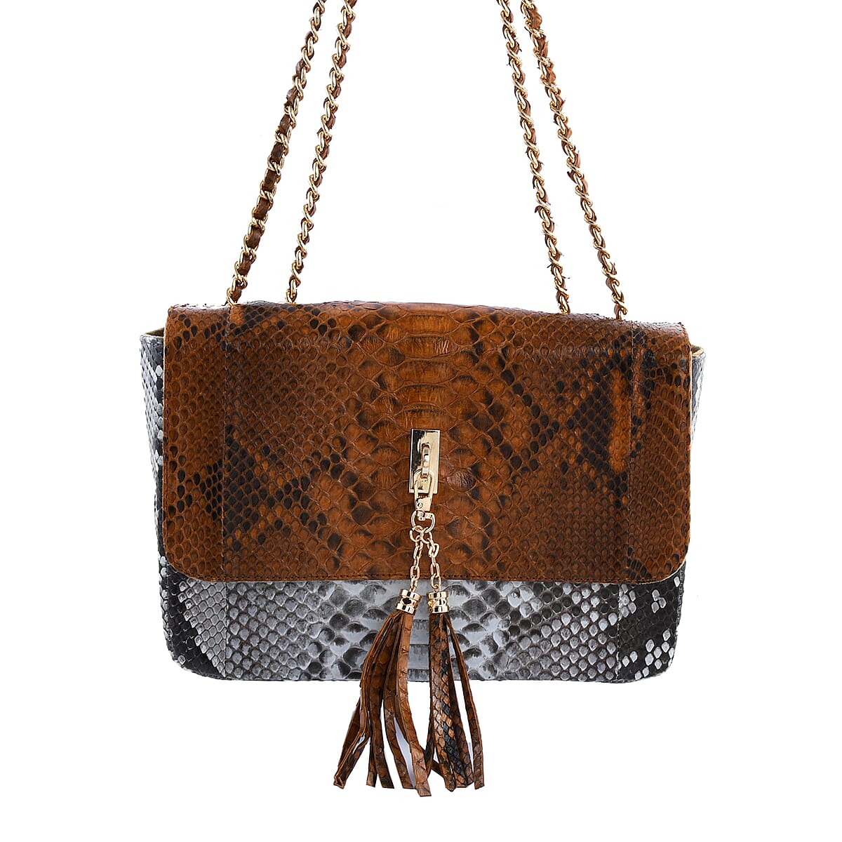 The Grand Pelle Handcrafted Brown Color Genuine Python Leather Crossbody Bag image number 3